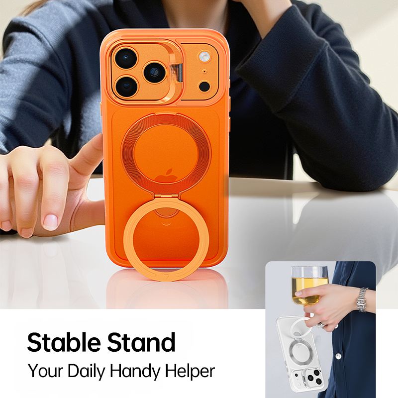 Magnetic ring stand and camera kickstand detail