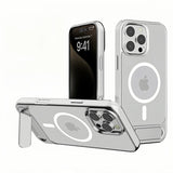 Metal Finish Magnetic Case with Wing Stand For iPhone 16 Pro Max