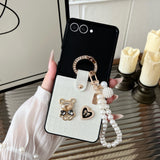 CASESUN Teddy Charm Case + Pearl Wrist Strap | Croc Texture for Z Flip 7/6/5/4/3