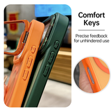 CASESUN magnetic case close-up showing precision alloy hinge and tactile button feedback.