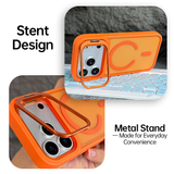 CASESUN magnetic metal stand for iPhone 17 Pro Max — hands-free support for horizontal or vertical viewing.