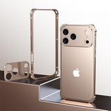 CASESUN Champagne Gold Metal Frame Case for iPhone 17 Pro Max — CNC-milled aluminum alloy frame with refined edges.