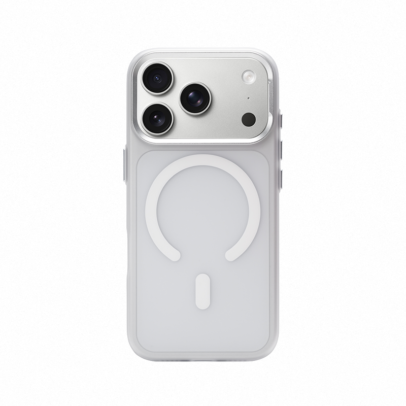 CASESUN iPhone 17 Pro Max matte magnetic case in White — minimal design with metal lens frame.