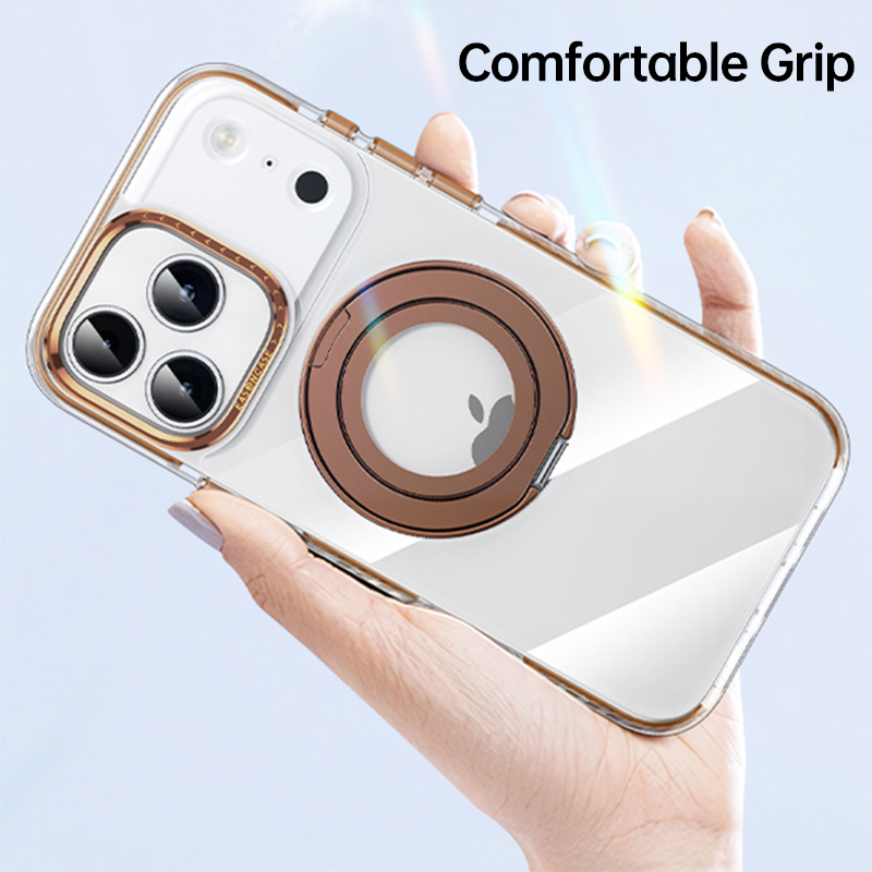 CASESUN-Comfortable grip transparent iPhone 17 Pro Max case with anti-slip textured frame.