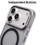 Close-up of independent metal buttons on CASESUN iPhone 17 Pro Max magnetic case.