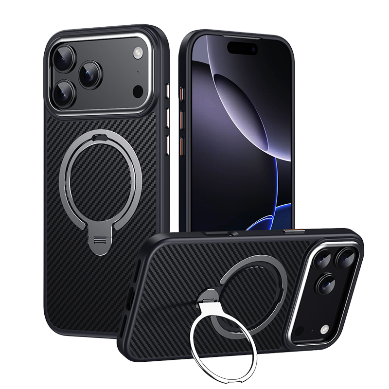 CASESUN-Carbon Fiber Texture 360° MagSafe Stand Case for iPhone 17 Pro Max