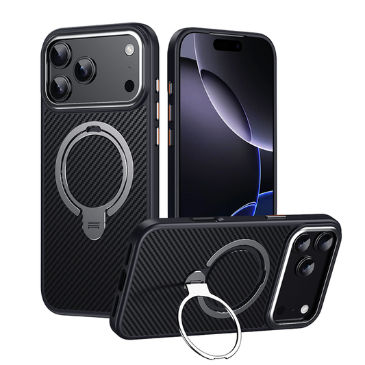 CASESUN-Carbon Fiber Texture 360° MagSafe Stand Case for iPhone 17 Pro Max