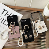 CASESUN Teddy Charm Case + Pearl Wrist Strap | Croc Texture for Z Flip 7/6/5/4/3