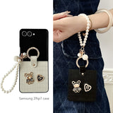 CASESUN Teddy Charm Case + Pearl Wrist Strap | Croc Texture for Z Flip 7/6/5/4/3