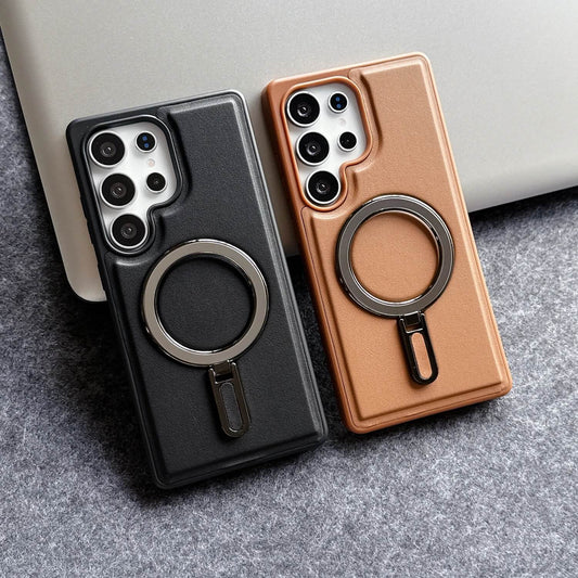 CaseSun Leather MagSafe Stand Case for Samsung S25 Series