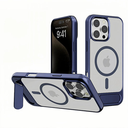 Metal Finish Magnetic Case with Wing Stand For iPhone 16 Pro Max