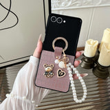 CASESUN Teddy Charm Case + Pearl Wrist Strap | Croc Texture for Z Flip 7/6/5/4/3
