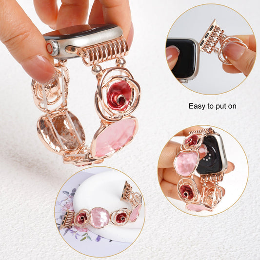Elegant Rose Apple Watch Band – Jewelry-Inspired Bracelet for Women