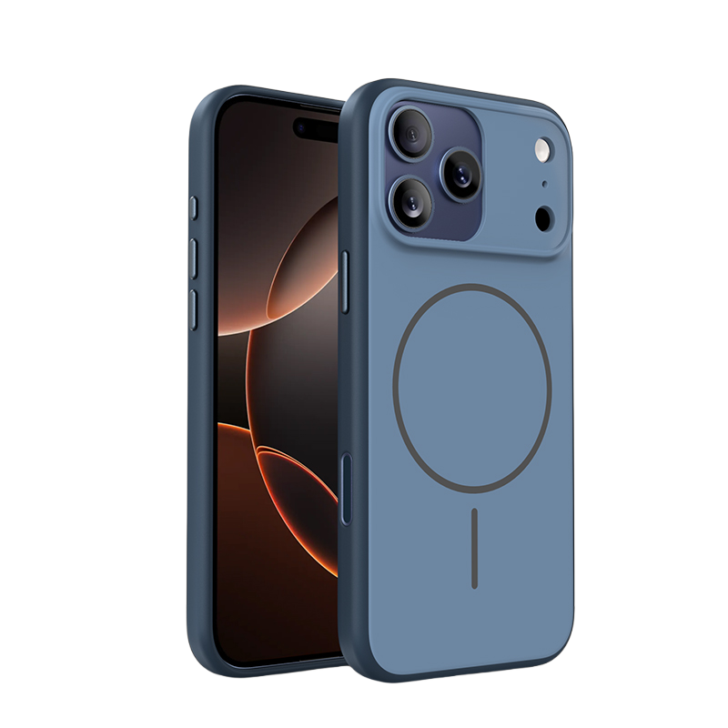CASESUN-Blue frosted magnetic iPhone 17 Pro Max case with precise camera protection.