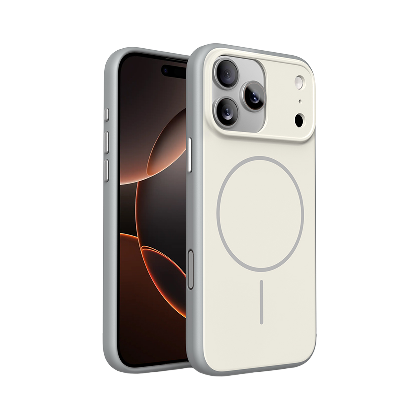 CASESUN-White frosted MagSafe case for iPhone 17 Pro Max with smooth matte finish.